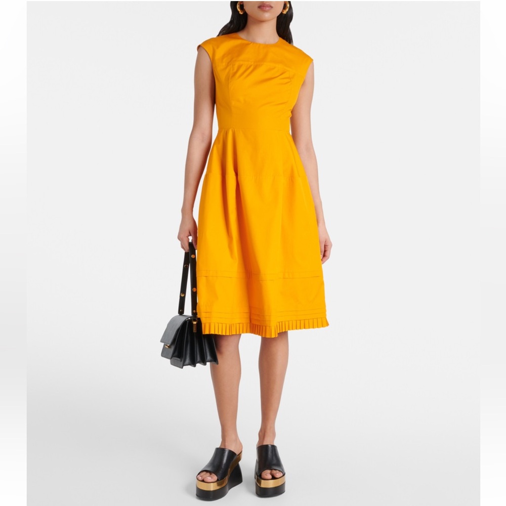 MARNI Pleated Poplin Cotton Midi Dress in dandelion golden yellow orange size 44